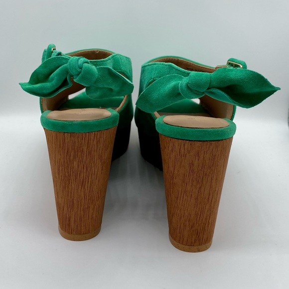 ANTHROPOLOGIE Bow-Back Wooden Wedge Sandals Sz 7 - Picture 6 of 9